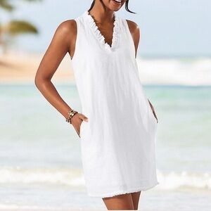 Tommy Bahama two palms ruffled shift dress 100% linen
